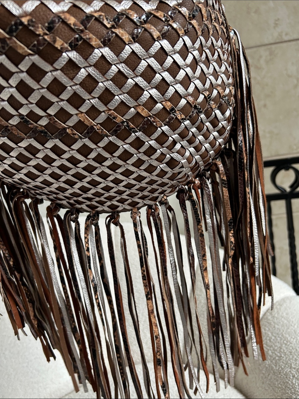 Marc Jacobs Woven Leather Fringe Shoulder Bag in Brown and Cream - Picture 4 of 5